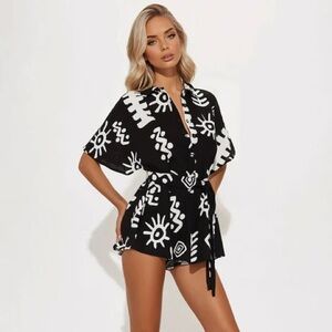 Black and White Patterned Romper